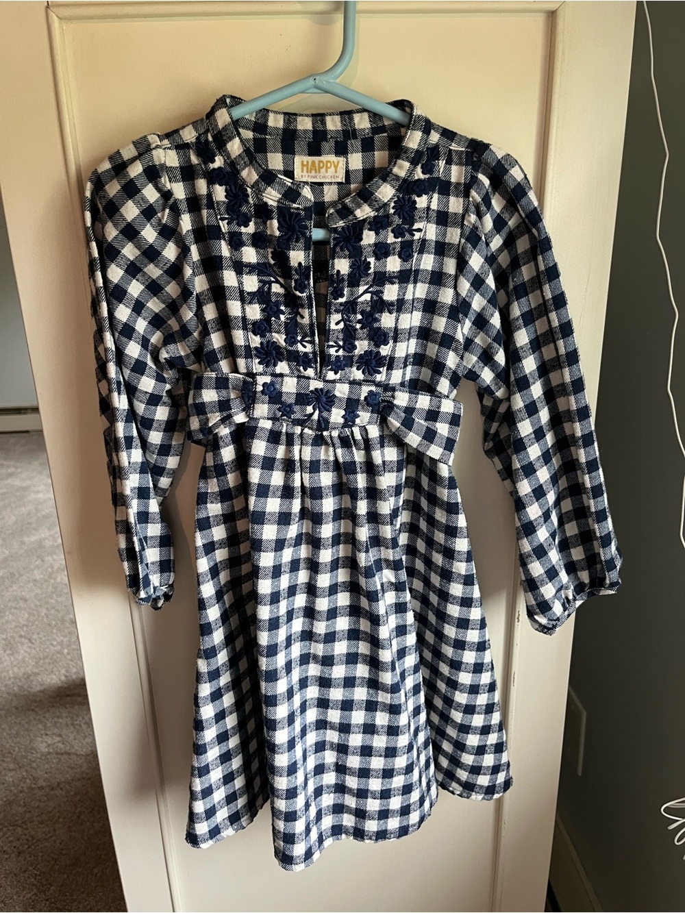 Pink Chicken Navy & White Flannel Embroidered Dress